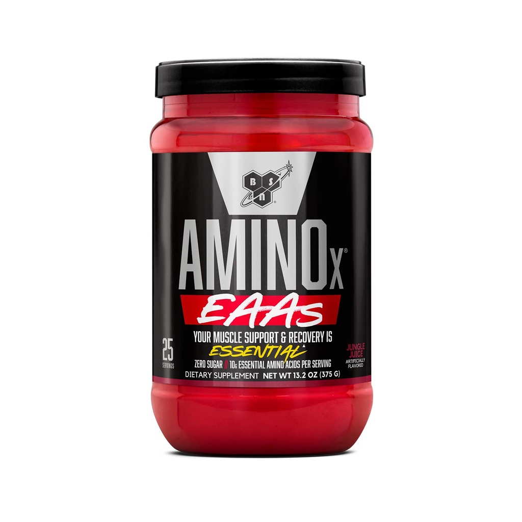 BSN Amino X EAAs, Muscle Recovery dan Endurance, 10g EscalyAmino Acids, 5g BCAAs, Zero Sugar, Caffeine Free, Jungle Juice, 13.2oz, 25 Servings