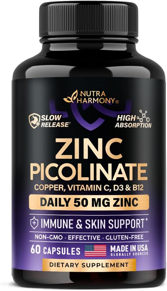 Zinc Picolinate 50mg - Zinc Suplemen dengan Copper, Vitamin D3 & B12