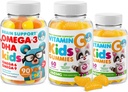 Omega-3 DHA Gummies & Vitamin C Gummies untuk Anak & Dewasa - Dukungan Imuniune, Lower-Sugar, Glatin- Gratis, Vegetarian, Vitamin Chewable untuk Toddlers