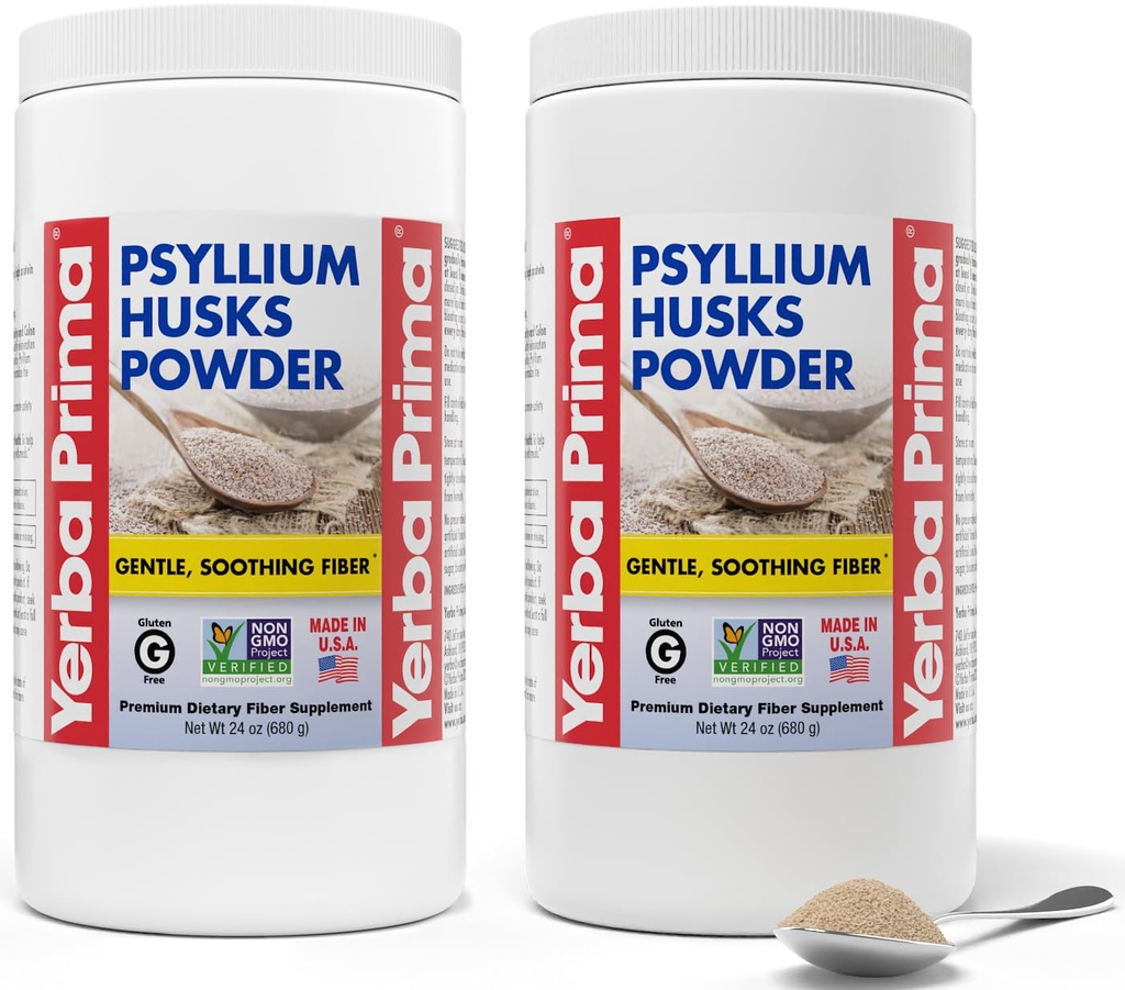 Yerba Prima Psyllium Husks Powder - 24 oz (Paket 2) - Tak berselera - Tanah Baik - Suplemen Serat Alami dengan Soluble & Impossible Fiber