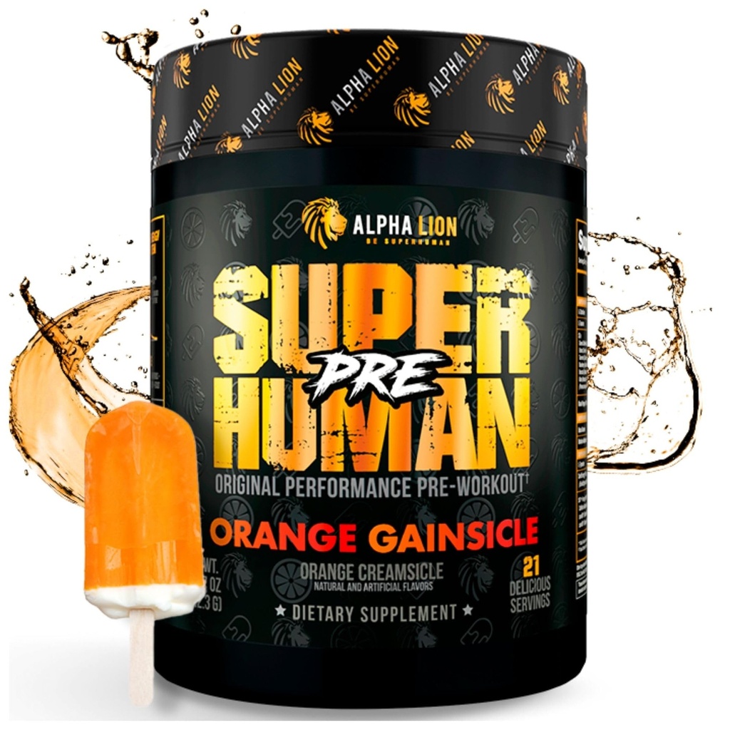 ALPHA LION Superhuman Pre Workout Powder, Beta Alanine, L-Taurine & Tri-Soursource Caffeine untuk Kafein Energi & Fokus, Nitric Oxide & Citrulline untuk Pompa (21 Pelayan, Orange Gainsicle)