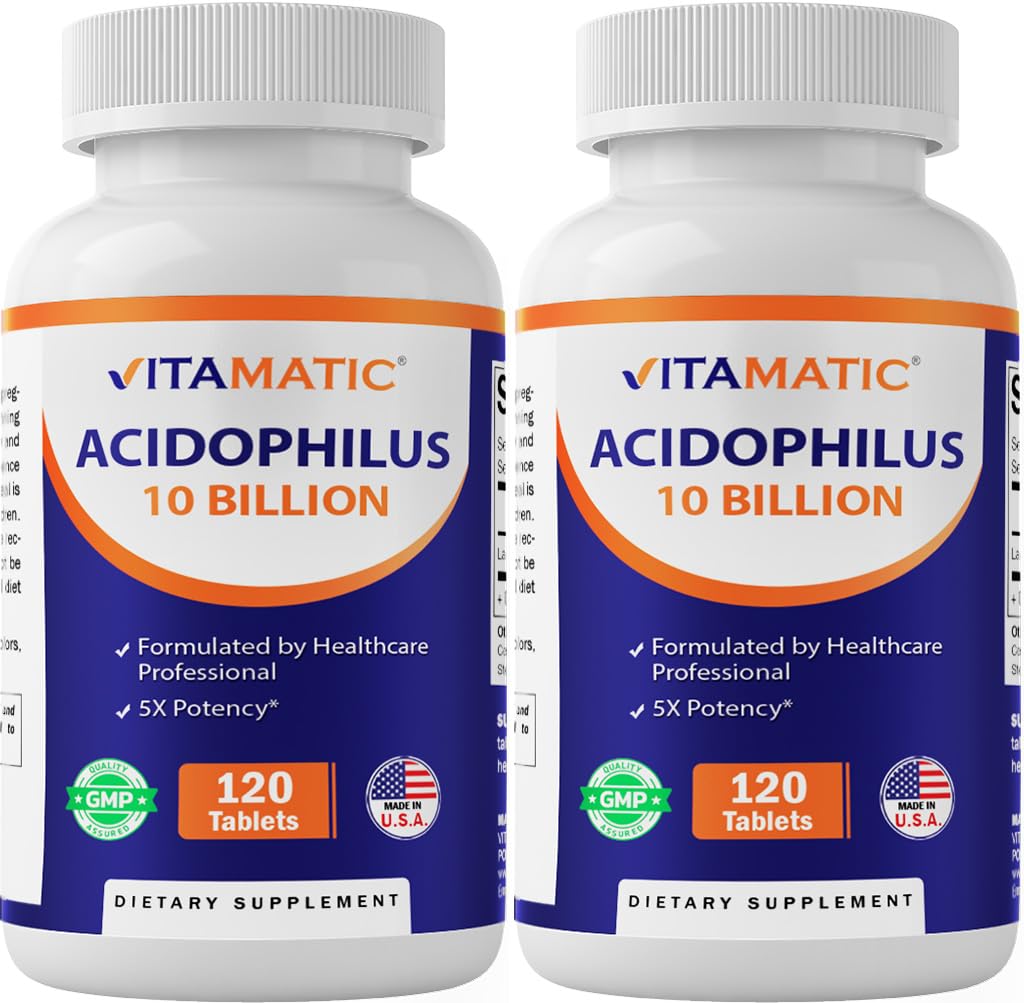 Vitamatic 2 Packs Acidophilus Probiotic - 10 Milyar CFU - 120 Tablet - 5X Potency - Tambahan Probiosis Harian, Support Kesehatan Digetical (Total 240 Tablet)