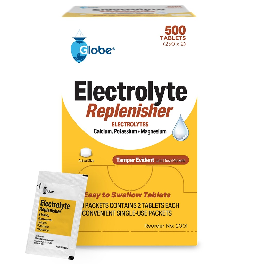 Globe Electrolite Replacement Table for Rapid Hidration & Exercise Recovery (500 Tablet, 250 Paket 2) untuk Athletes, Hiking & Sports, Paket Perjalanan dengan Nuklir Key Endurance