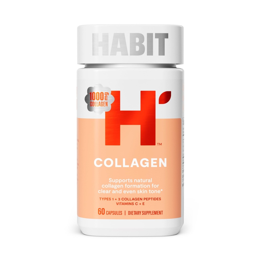 Tambahan Habit Collagen (60 Kapsul) - New Look, 2000mg Collagen Peptides, Vitamin C & Vitamin E, Skin Health, Antioksidants, Non-GMO, Gluten Free (1 Pack)