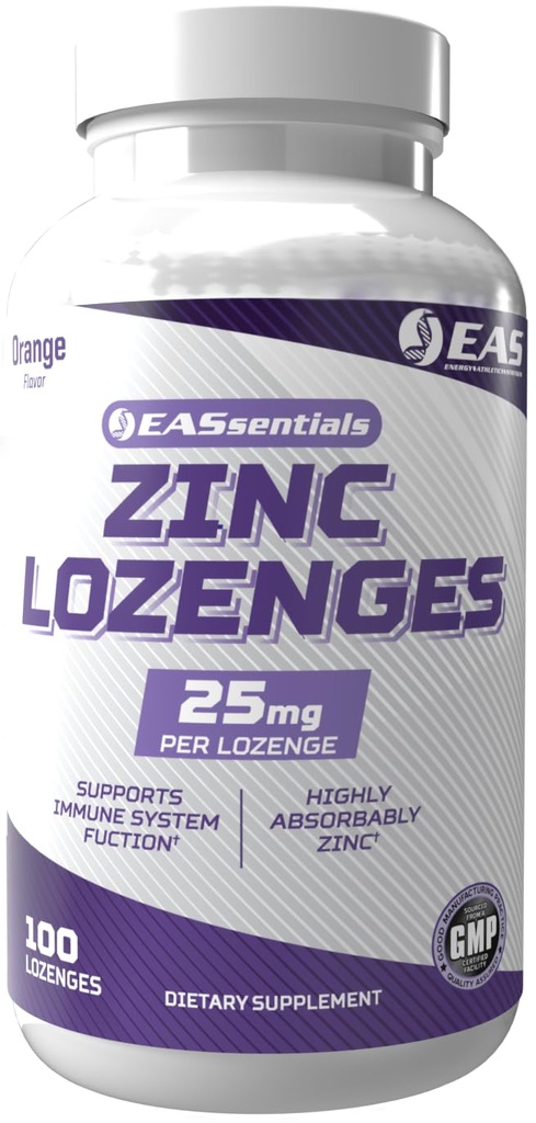 EAS Zinc Lozenges 124; SANGAT Absorbable dengan Tidak Pengisian atau Addolicity 124; Menyediakan Fungsi kekebalan 124; Gluten Bebas, Non GMO 124; 100 Lozenges (Orange Flavor)
