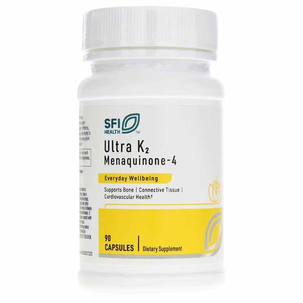 Klaire Labs SFI Health Ultra K2 Menaquinone - 4 - Vitamin K2 Tambahan dengan 15mg dari K2 MK4 per Capsule - Dukung Bone & Cardiovaskular Health - Hiposangen & Vegan (90 Capsules)