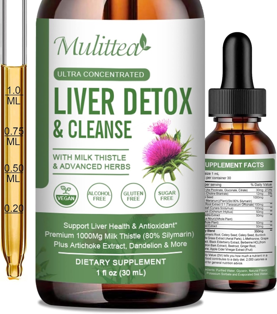 Liquid Health Liquid Drops - Dukung Liver Cleanse Detox & Repair with Artichoose Milk Thistle Silymarin Extract, Dandelion, Turmeric, Berrenine to Renew w w / 21 Power Herb-Nutrients