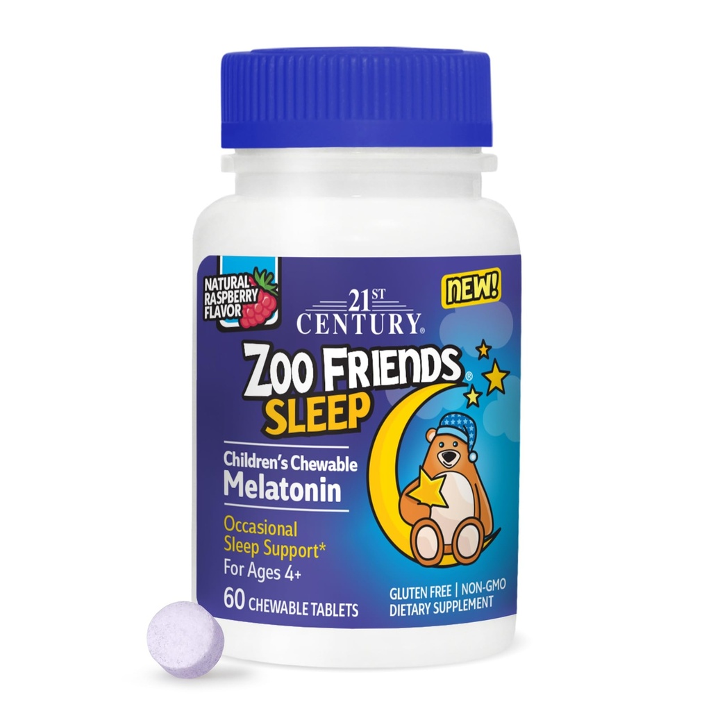 21 Century Zoo Friends Sleep Melonalin, Raspberry Flavor, 60 Count