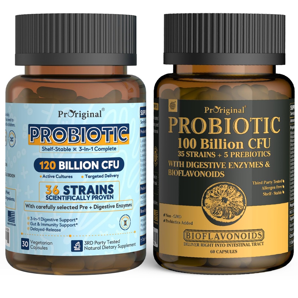 Probiotik 100 Milyar CFU + 120 Miliar CFU untuk Kesehatan Gut & Digetical, Suplemen Probiosis Vegan