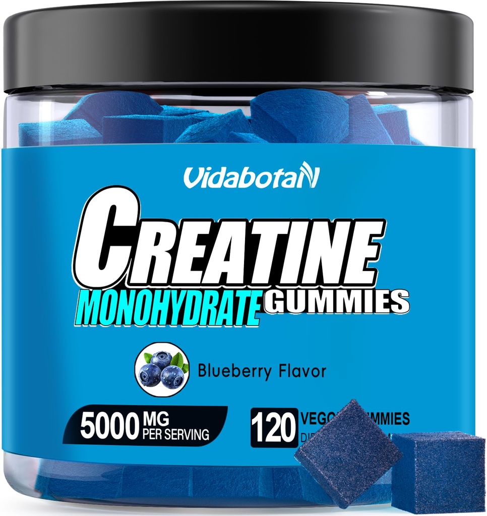 Creatine Monohydrate Gummies for Men & Women-5g of Creatine Monohydrate per Hamba - Increate Power dan Build Muscle, Sugar Free, Vegan, Blueberry Flavor, 120 Count, B571