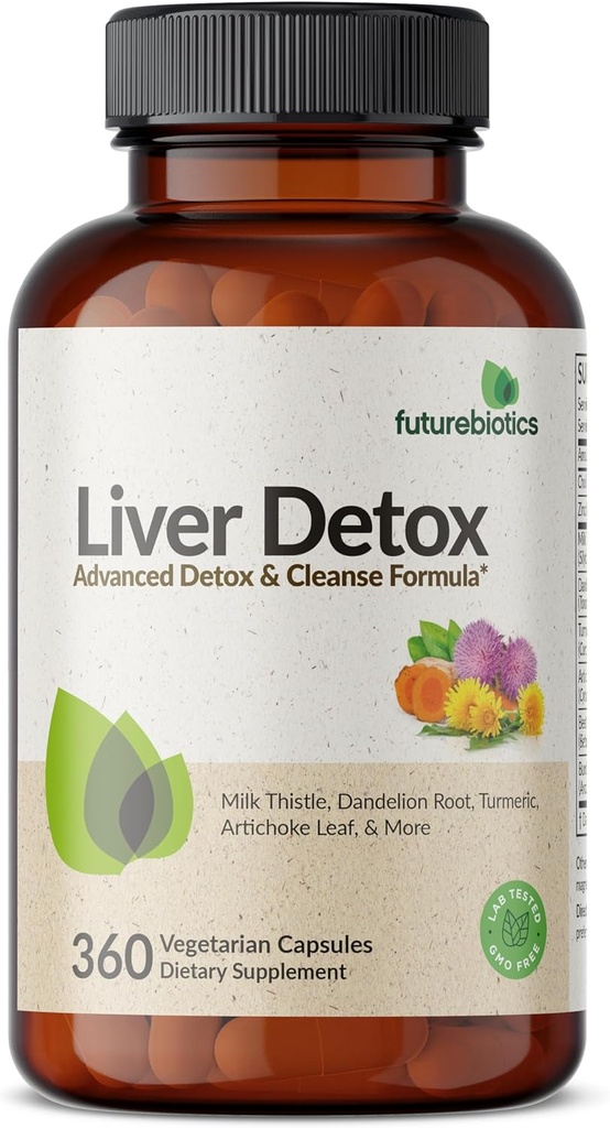 Futuregrane Liver Detox Advanced Detox & Cleanse Formula Supports Healthy Liver Proction with Milk Thistle, Dandelion Root, Turmeric Artichoke Leaf, & More, Non-GMO, 360 Vegetarian Capsules