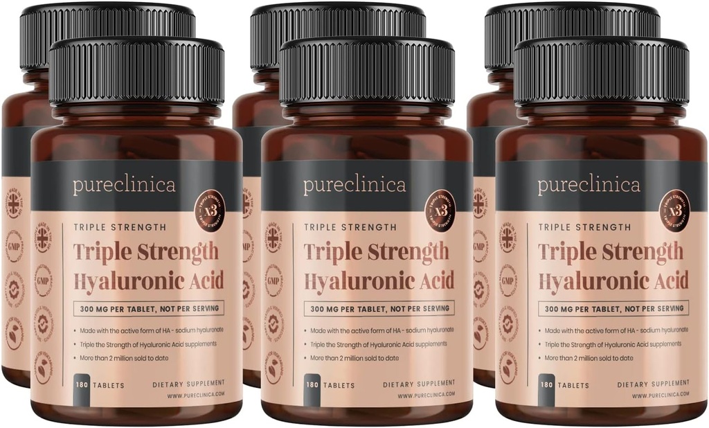 puberica Hyaluronic Acid 300mg x 1080 Tablet (6 Botol 180 Tablet - 3 Tahun Supply). Triple Strength Hyaluronic Acid. 300% lebih kuat daripada tablet HLA lainnya