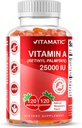 Vitamatic Sugar Free Vitamin A 25000 IU Gummies (Retinyl Palmiate) - Natural Strawberry Flavor - 120 Pectin Based Gummies (3 Botol)