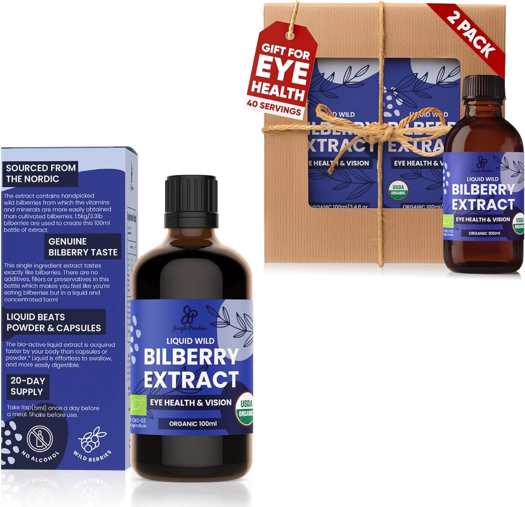 Powder Jungle Wild Bilberry Ekstrak 3x3.4oz Botol cairan Bilberry Anthocyin Alcohol- Free European Blueberry Bilberry Suplement for Eyes High Bioavability Extract