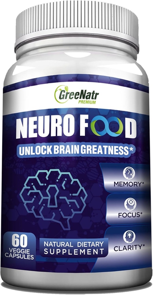 Suplemen Otak GreeNatr untuk Memori dan Fokus - Ginko Bilbia Capsules Booster Tambahan Otak dengan B1, Acid Folic & Calcium - Suplemen Memori untuk Cognitive & Brain Health 60 Capsules (1 Botol)