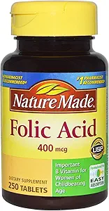 Nature Made Folic Acid 400 mcg (665 mcg DFE) Tablet, 250 Cacah (Paket 3)