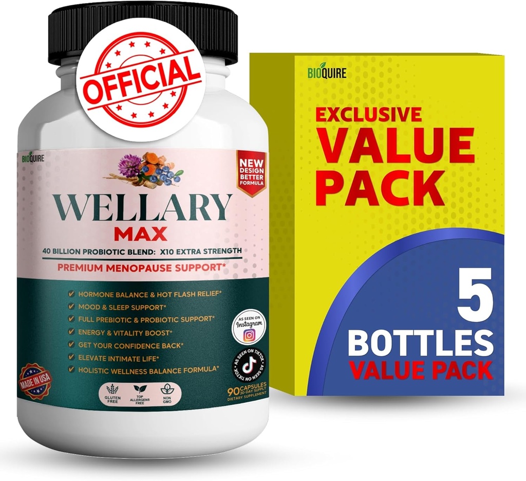 Wellary Max Menopause Supplemen Dukungan, 40 Milyar CFU Probiotic Blend, 90 Capsules (5)