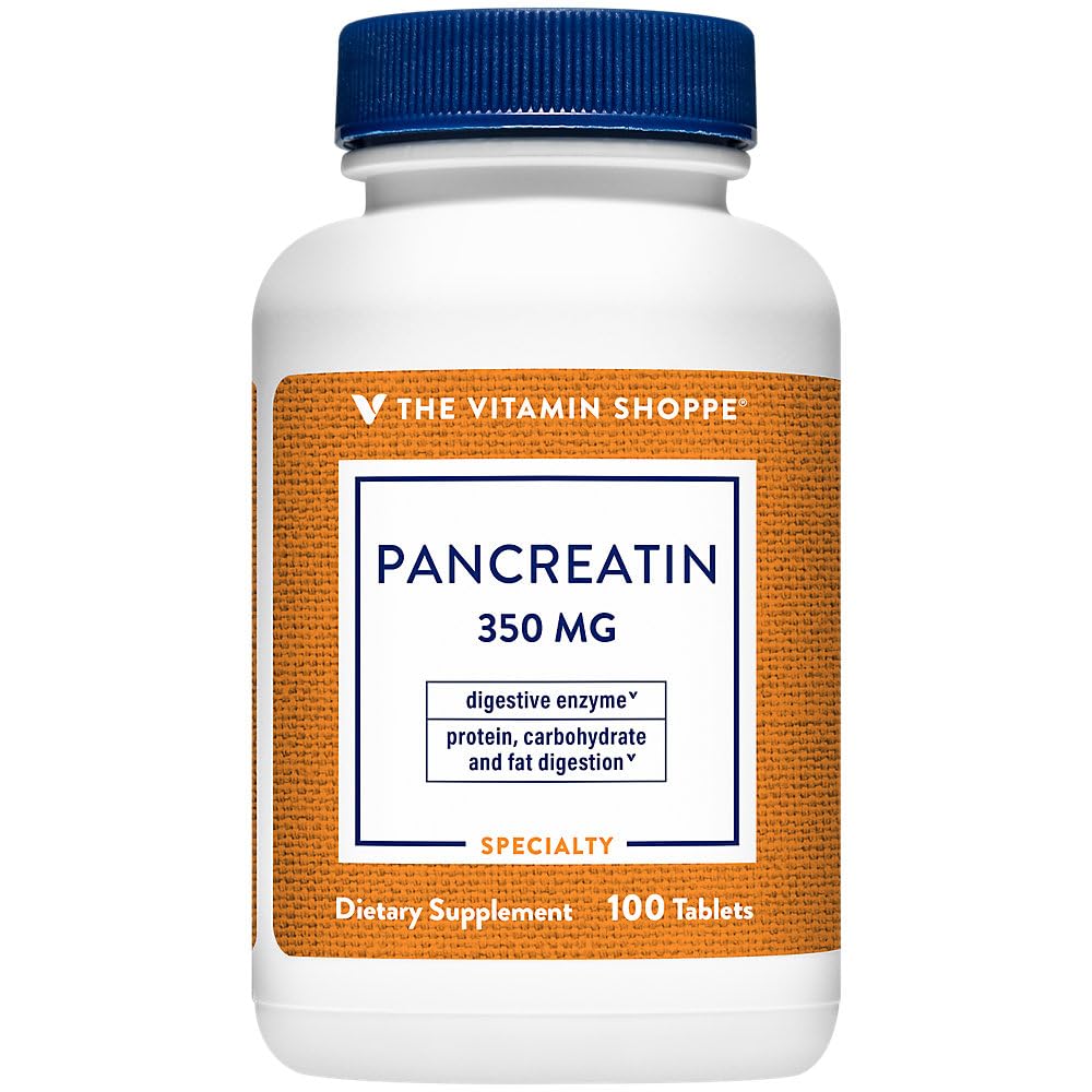 The Vitamin Shoppe Pancreatin 500MG, Enzyme Enzyment Natural Divenive, Supports of Fats, Protein, Carbohydrates (100 Tablet)