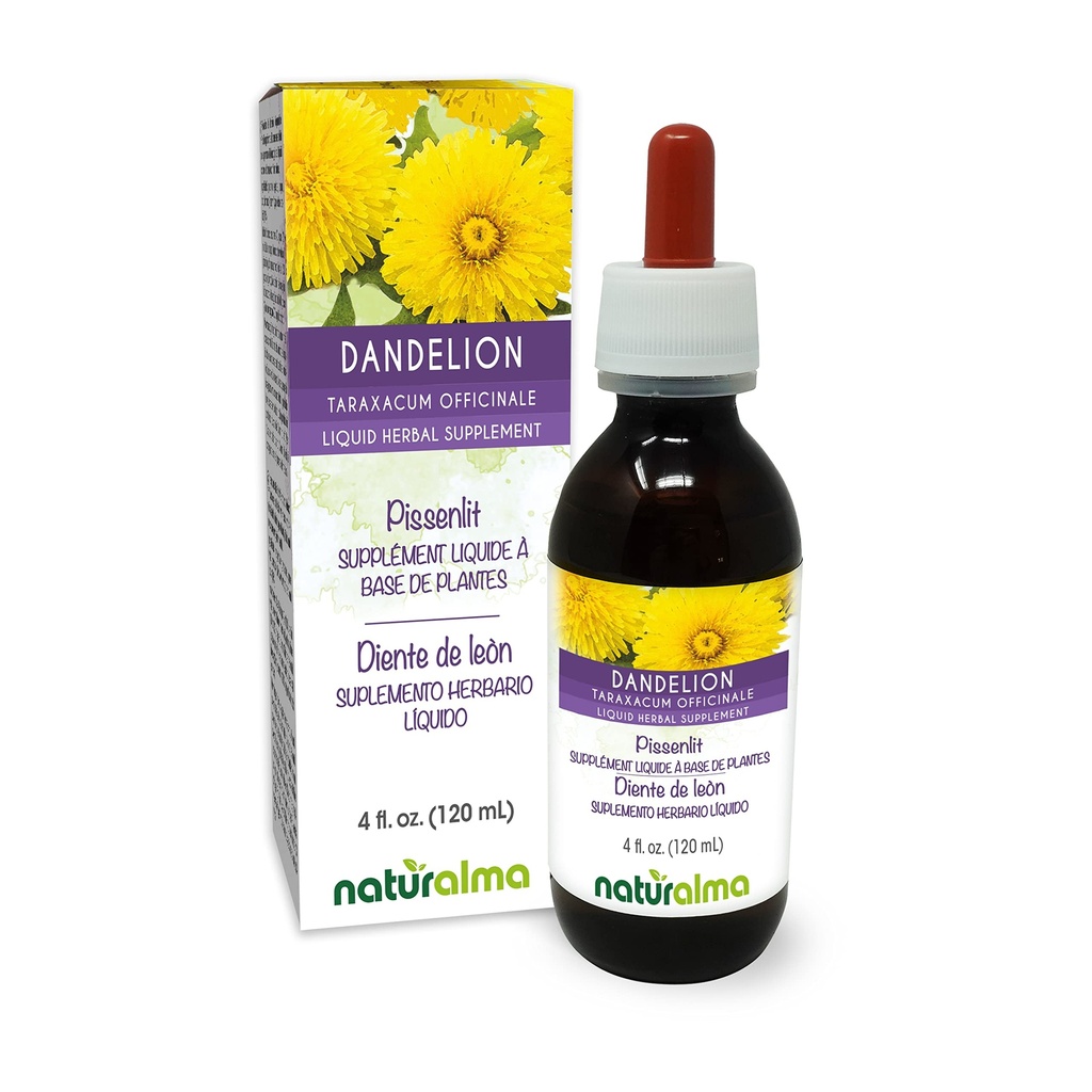 Naturalma Dandelion (Kantor Taraxacum) Root dan ramuan Alcohol- Free Tincture - 4 quid oz Liquid Ekstrak dalam Drops - Herbal Supplemen - Vegan