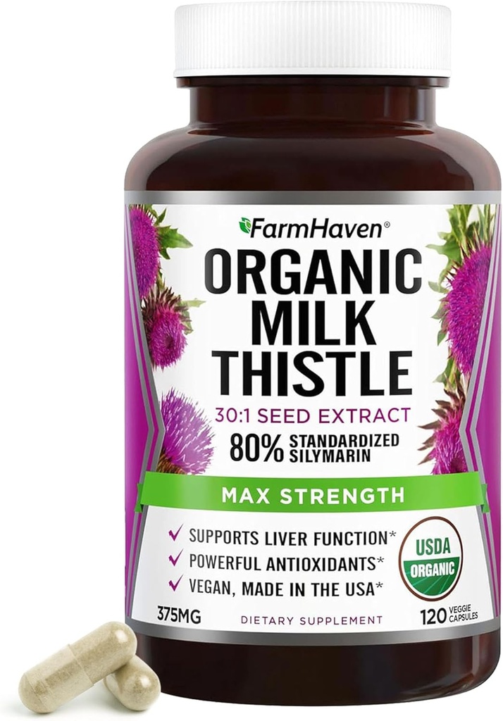 FarmHaven Silymarin Milk Thistle Capsules 124; 375mg Kekuatan 124; 30X Ekstraksi Benih Terkonsentrasi & 80% Standardisasi Silymarin 124; Non-GMO 124; 120 Vevgie Capsules