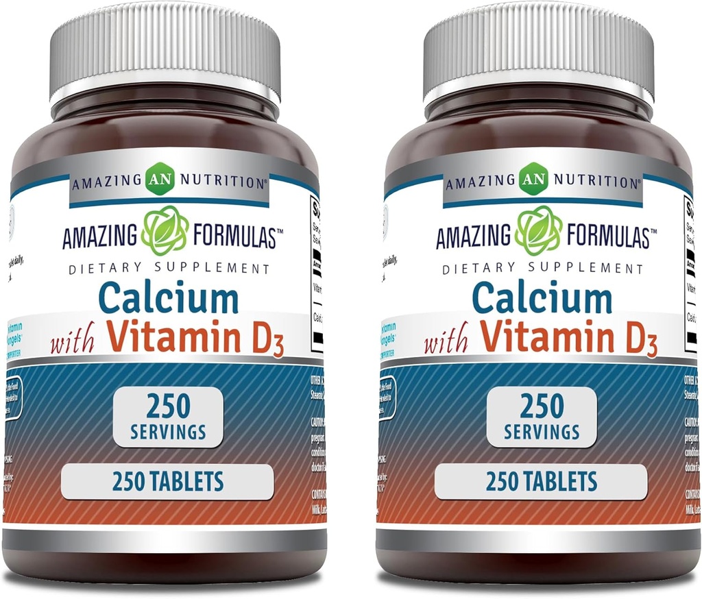 Menakjubkan Formula Kalsium dengan Vitamin D3 Tambahan 124; Tablets 124; Non-GMO 124; Gluten- Bebas 124; Dibuat di AS (2 Pack, 250 Count)