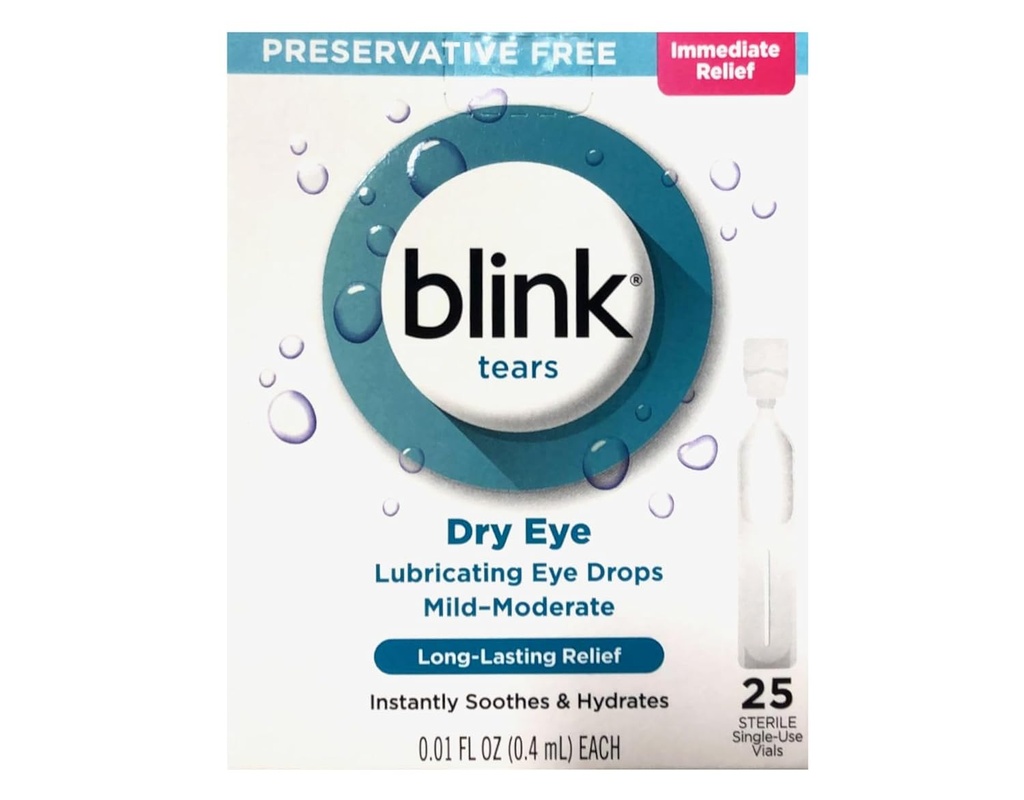 Blinkle Eye Drops for Dry Eye, Preservative Free Lubricating Eye Drops, Sterile Single Use Vials, Gentle Eye Care for Mild to Moderate Dry Eye Symptom Relief, 25 Count, 0.01 fl oz Vials