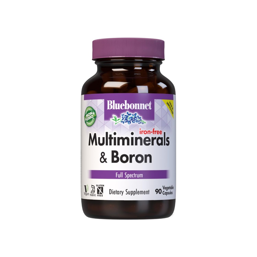 Bluebonnet Multi Mineral Plus Boron Vegetarian Capsules tanpa Iron, White 90 Count