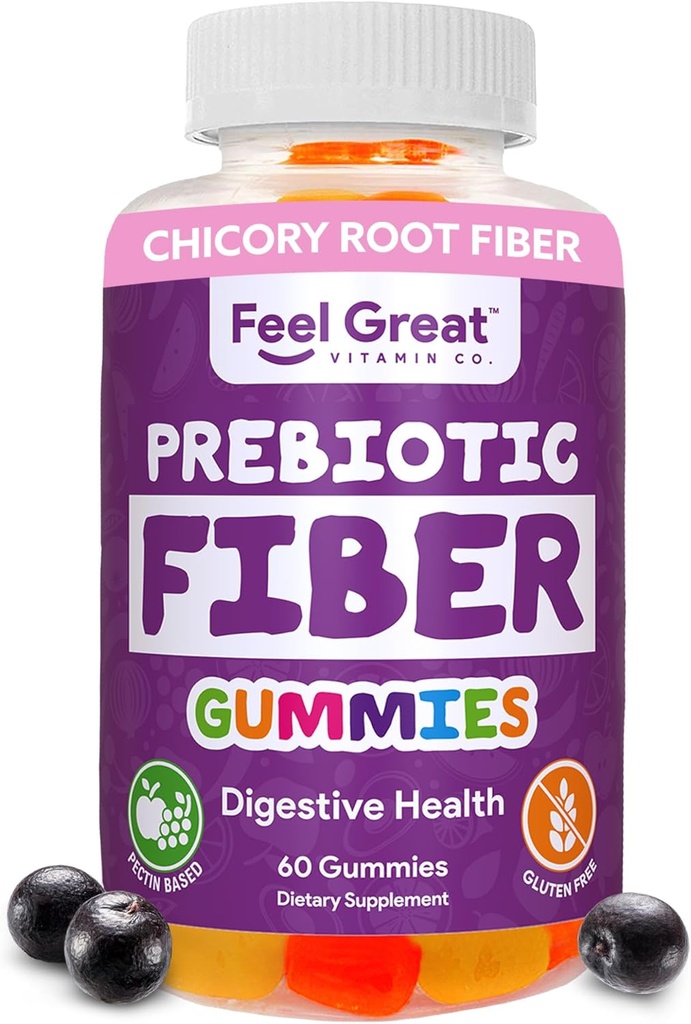 Prebiotic Fiber Gummies by Feel Great Vitamin Co (60 Gummies): Helling Improve Digetical Health, Restore Natural Gut Flora, and Dukung Overall Health & Imunity * 124; Vegetarian & Vegan Friendly Chew