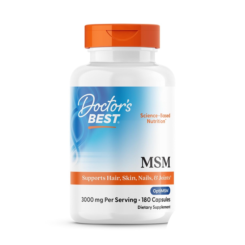 Doctors Best MSM, Supports Hair, Skin, Nails, & Joints, Non- GMO, Gluten Free, 3000 mg Per Serving, 180 Capsules