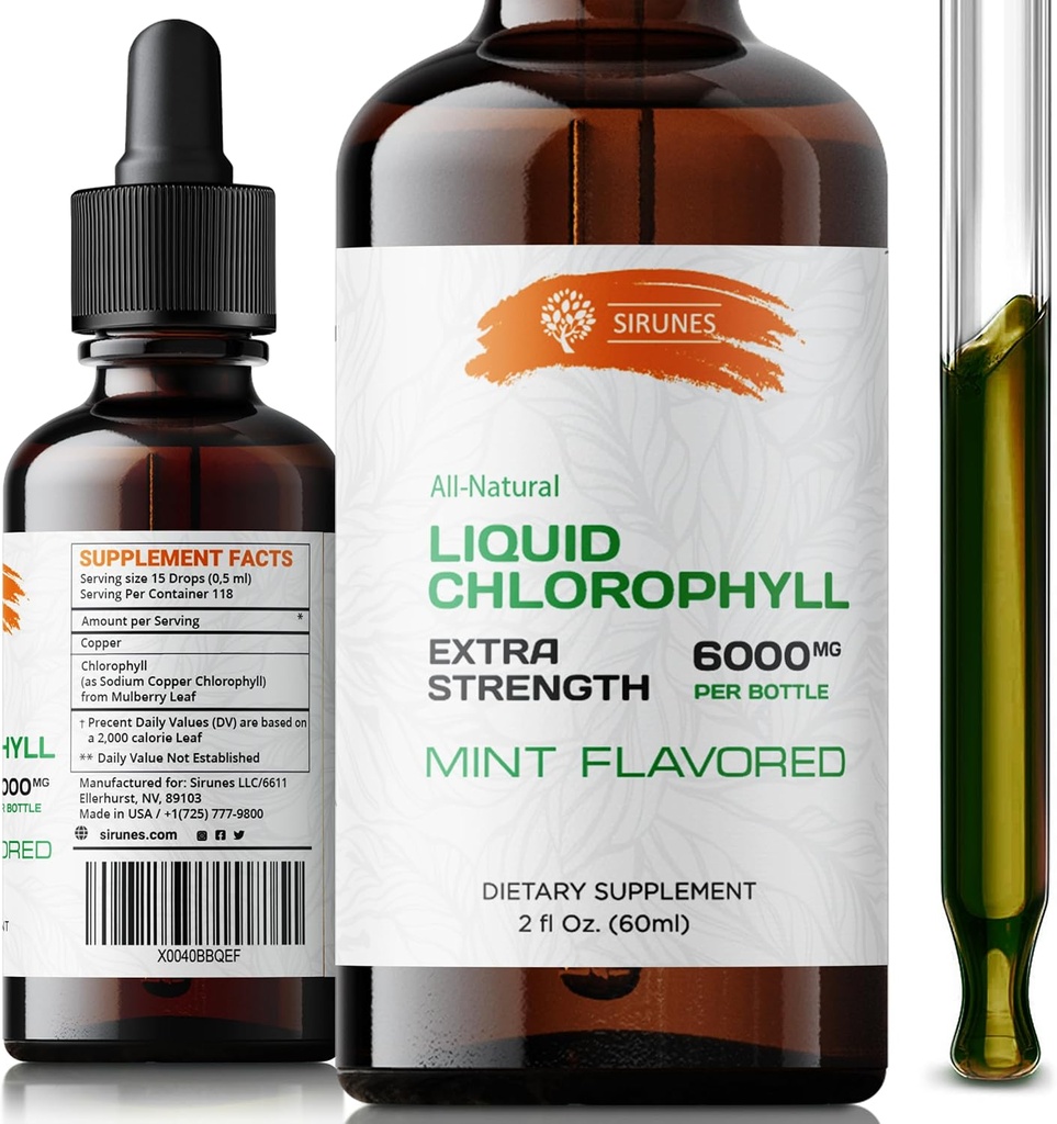 Liquid Chlorofil Drops - Natural Sodium Copper Chlorofil Extract - Cleanse & Dukung Sistem kekebalan Anda & Energy Natural - Vegan, Non-GMO Diet Greens Tincture - 2 FL. Oz Bottle