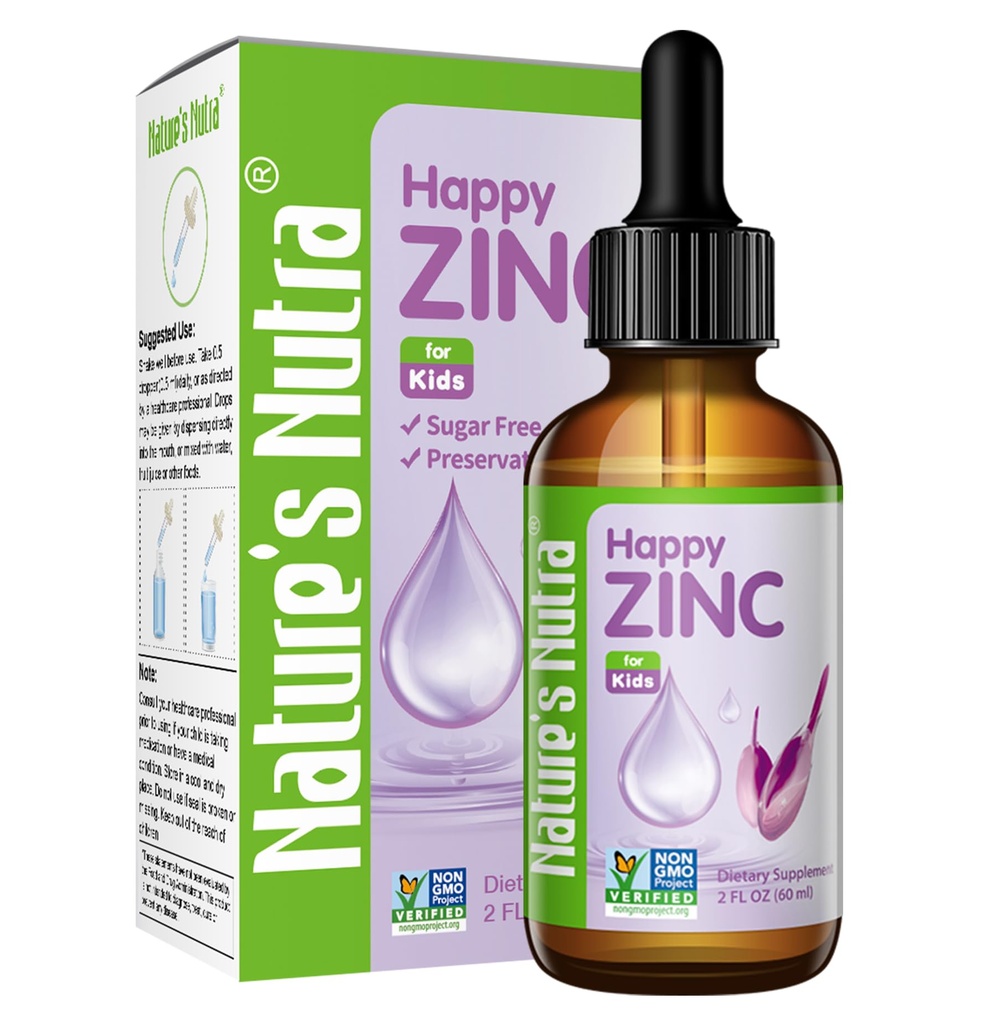 Nature 's Nutra Happy Zinc, Premium Liquid Zinc untuk Baby, Bayi, Anak-Anak, TRACS Cherite Zinc, High Bioavability, Non-GMO, Kosher, 2 Fl Oz (60ml)