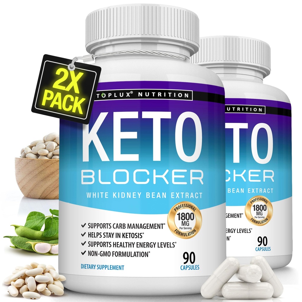 Toplux Keto Blocker Pills White Kidney Bean Extract - 1800 mg Natural Ketosis, Dukung Keto Diet, untuk Pria, 90 Capsules, Suplemen