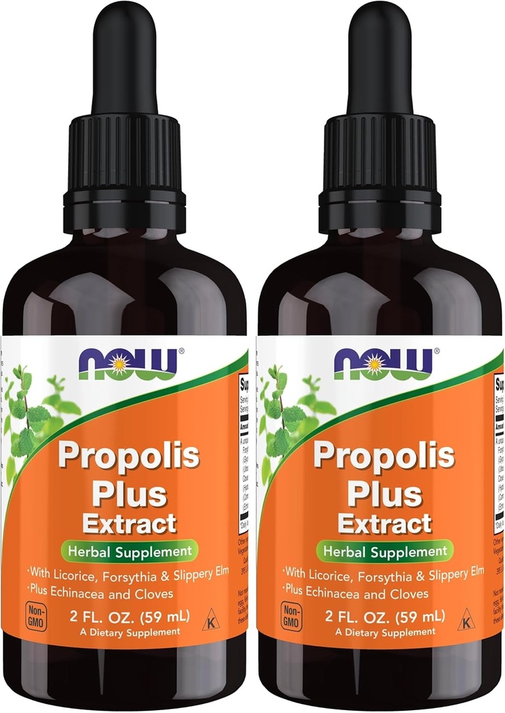 Suplemen NOW, Propolis Plus Ekstrak Cair dengan Dropper, Herbal Suplemen, 2-Ounce (Paket 2)