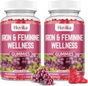 Iron for Women Gummies, 40mg Iron Supplemen Anemia dengan multivitamin untuk Perempuan, Zinc, Selenium, Iodin - untuk Deficiency Besi - Dukungan Hormonal Alam untuk PMS, Grape Flavour, 2 Pack