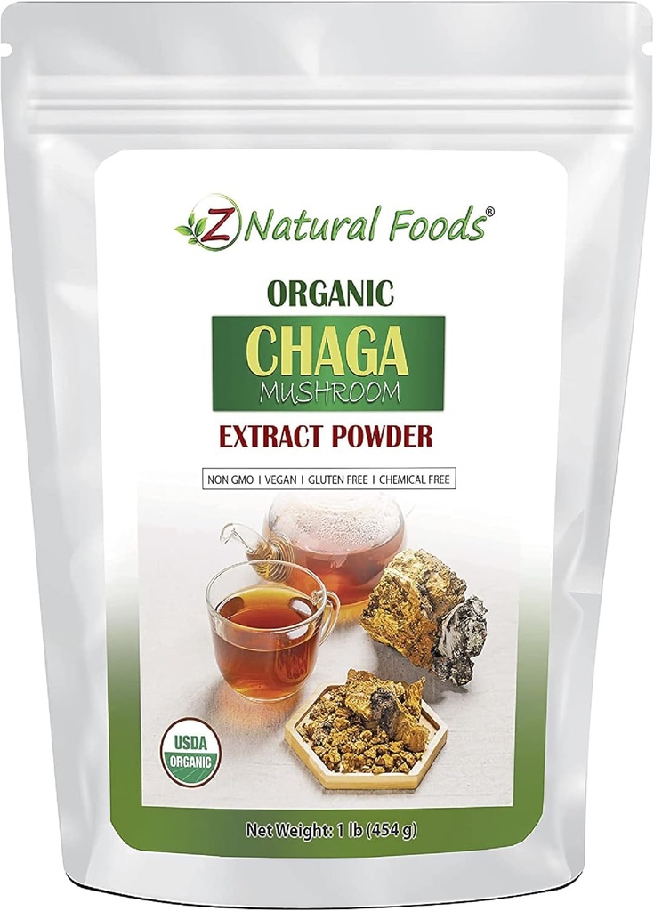 Z Natural Foods Chaga Mushroom Extraction Powder, Terkonsentrasi Premium Mushroom Extract untuk Pendukung Kesehatan Imune, Energize Your Morning dengan Menambahkan ke Kopi dan Teh, 1 lb