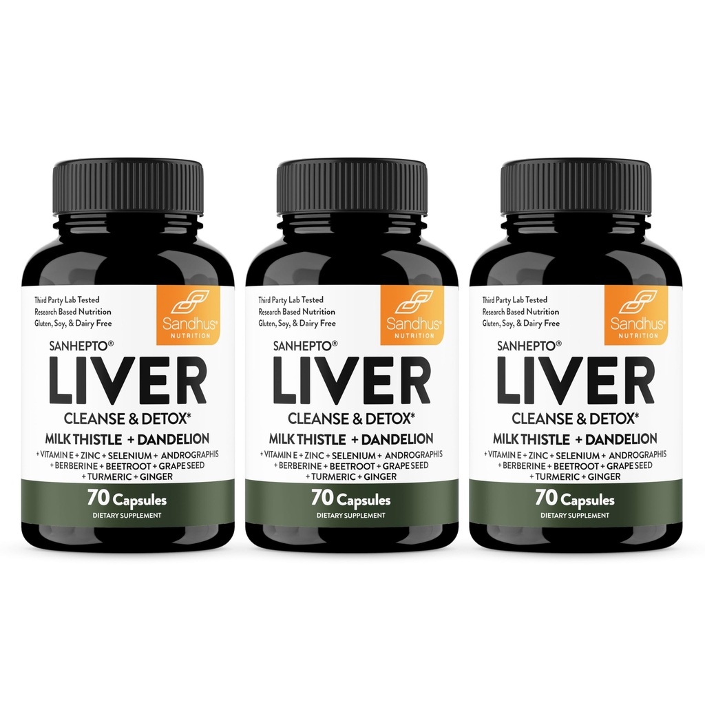 Sandhu 's Liver Cleanse Detox & Repair Dups Atter124; 70 Capsules (Paket 3); Herbal Supplemen Untuk Kesehatan Lever; Milk Thistle Dandelion Root Andrographis dengan 8 Mineral
