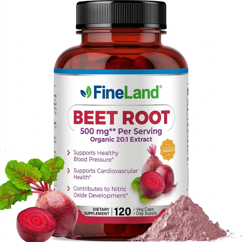 FineLand Beet Root Capsules 124; Tekanan Darah Dukungan 10.000mg Equivalen per Serving 124; 20: 1 Ekstrak, 120 Vegan Kapsul - Sistem Ammune, Sirkulasi & Heart Health - Non GMO, Dibuat di AS