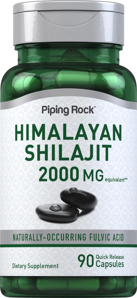 Piping Rock Shilajit Capsules 124; 2000mg 124; 90 Menghitung 124; Himalaya Fulvic Acid 124; Non-GMO, Gluten Free Suplemen