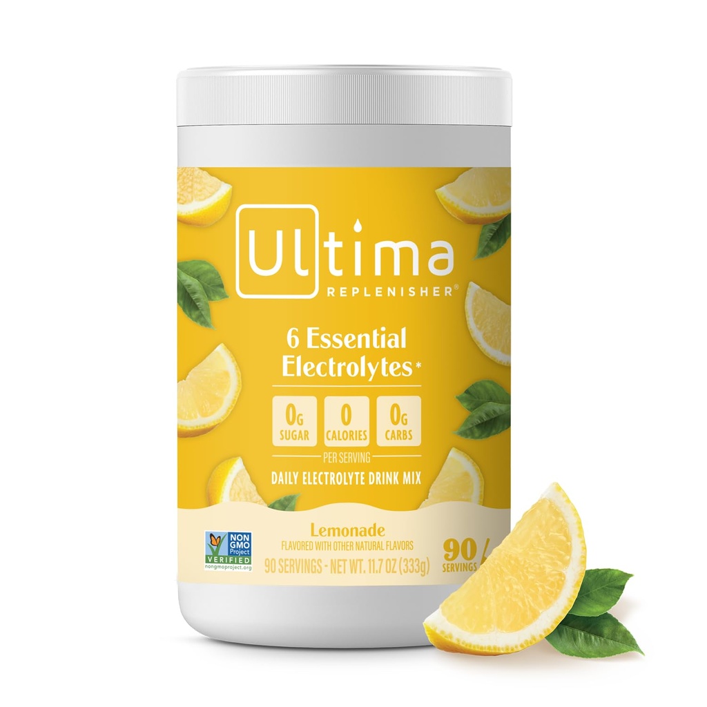 Ultima Replenisher Daily Electrolite Powder Mix - Sugar Free - Limun, 90 Servings - Hidration Pounder dengan 6 Key Electrolittes dan Trace Mineral - Keto Friendly, Vegan, Non-GMO