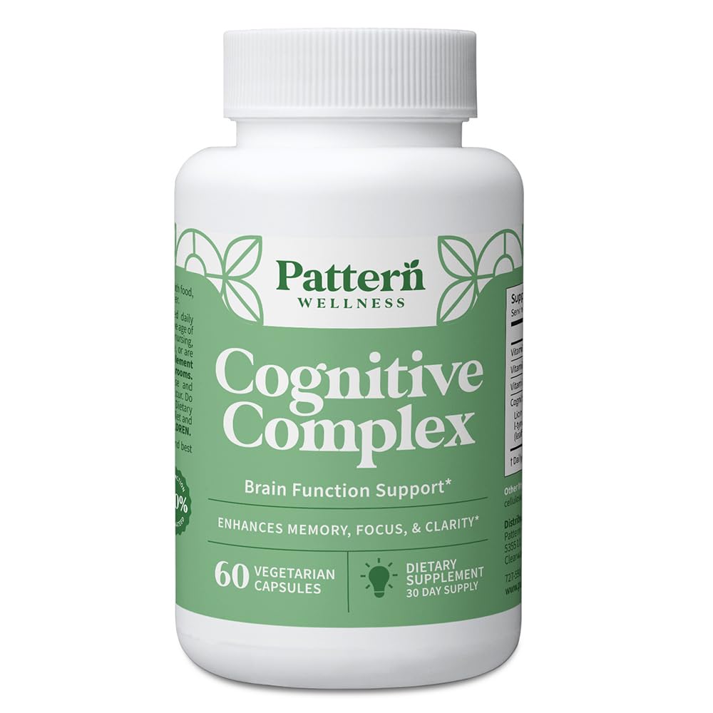 Pattern Wellness Cognitive Complex Suplement - Support Memory, Focus, Mental Clarity, and Brain Health - Lion 's Mane, Bacopa, B Vitamin - 60 Vegetarian Capsules