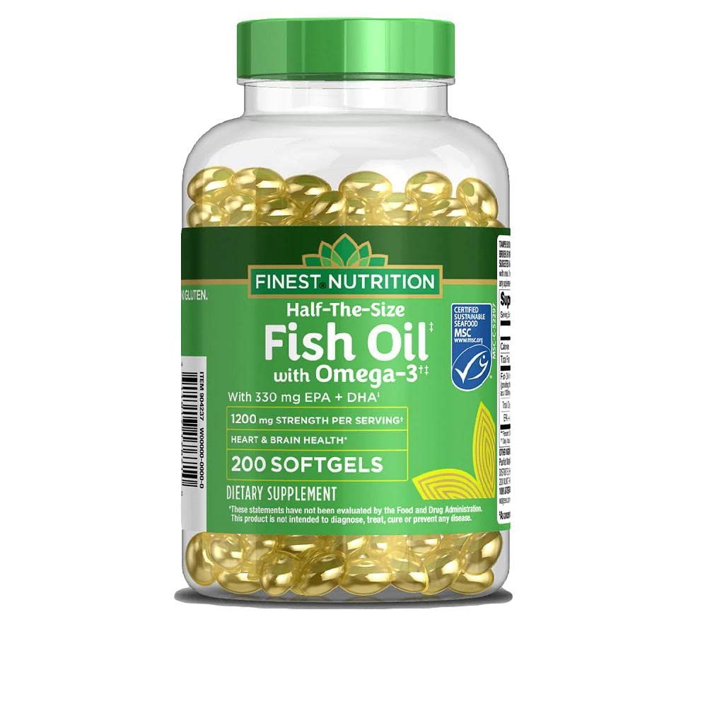 Finest Nutrition Half- the- Ukuran Minyak Ikan 1200 mg, Softgels, 200 ea