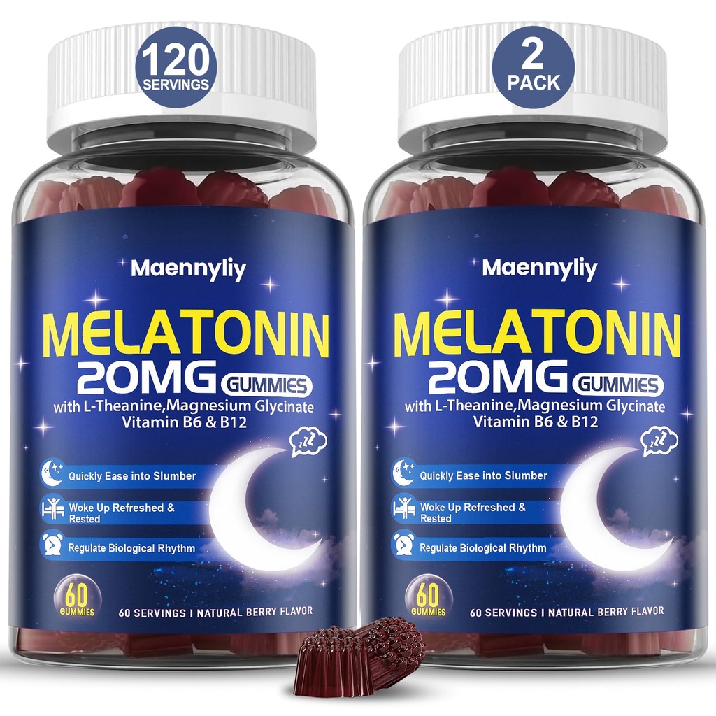 Maennyliy Melonalin 20mg Gummies for Adults - Sugar Free Melonatin Gummies Extra Kekuatan dengan L- Theanine, Magnesium, Ashwagandha, Turmeric, D3 & Zinc - Non-Habit Forming