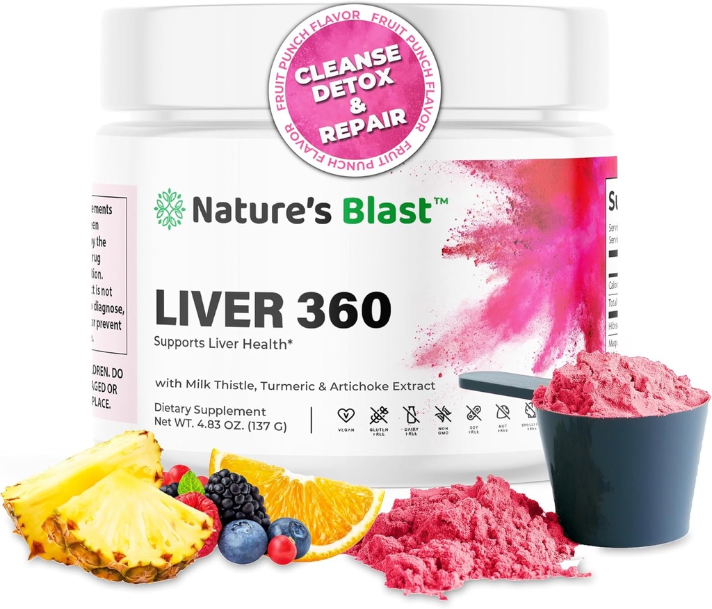 Liver 360 - Liver Cleanse Detox & Repair Powder with Milk Thistle, Turmeric & Artichoke Extract Fruit Punch Flavor - 30 Servis