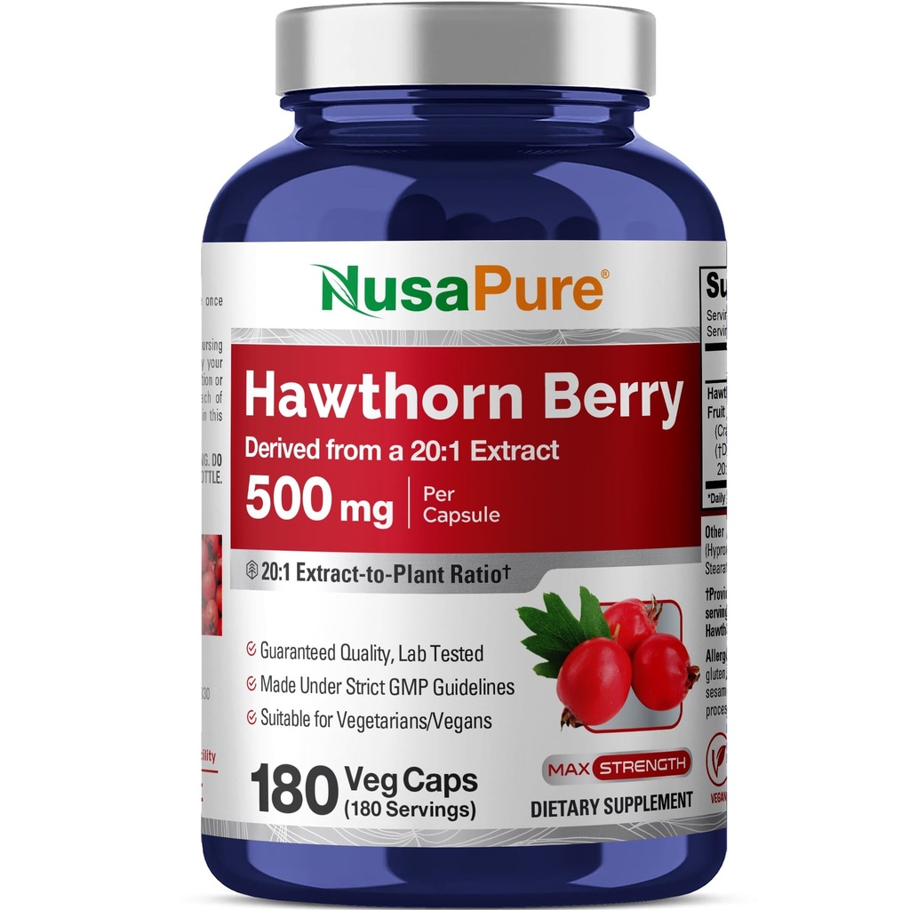 NusaPure Hawthorn Berry 20: 1 Ekstraksi, 500 mg Equivalen dengan 10.000 mg 180 Veg Caps, Cocok untuk Vegetarians, Vegan, Supplemen Diet Non- GMO