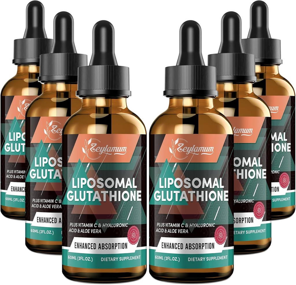 2000MG Lipomal Glutathione Quid Drops, Ultra High Absoroption, Natural Detoxification, Ammune System & Skin Suprot *, L- Glutathione, Vitaminn C & Hyaluronic Acid, Capsules Alternatif, 12.12 OZ