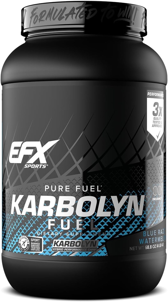EFX Sports Karbolyn Fuel 124; Fast-absorbing Carbohydrate Powder 124; Carb Load, Substained Energy, Quick Recovery 124; Stimulant Free 124; 36 Servings (Blue Razz Watermelon)