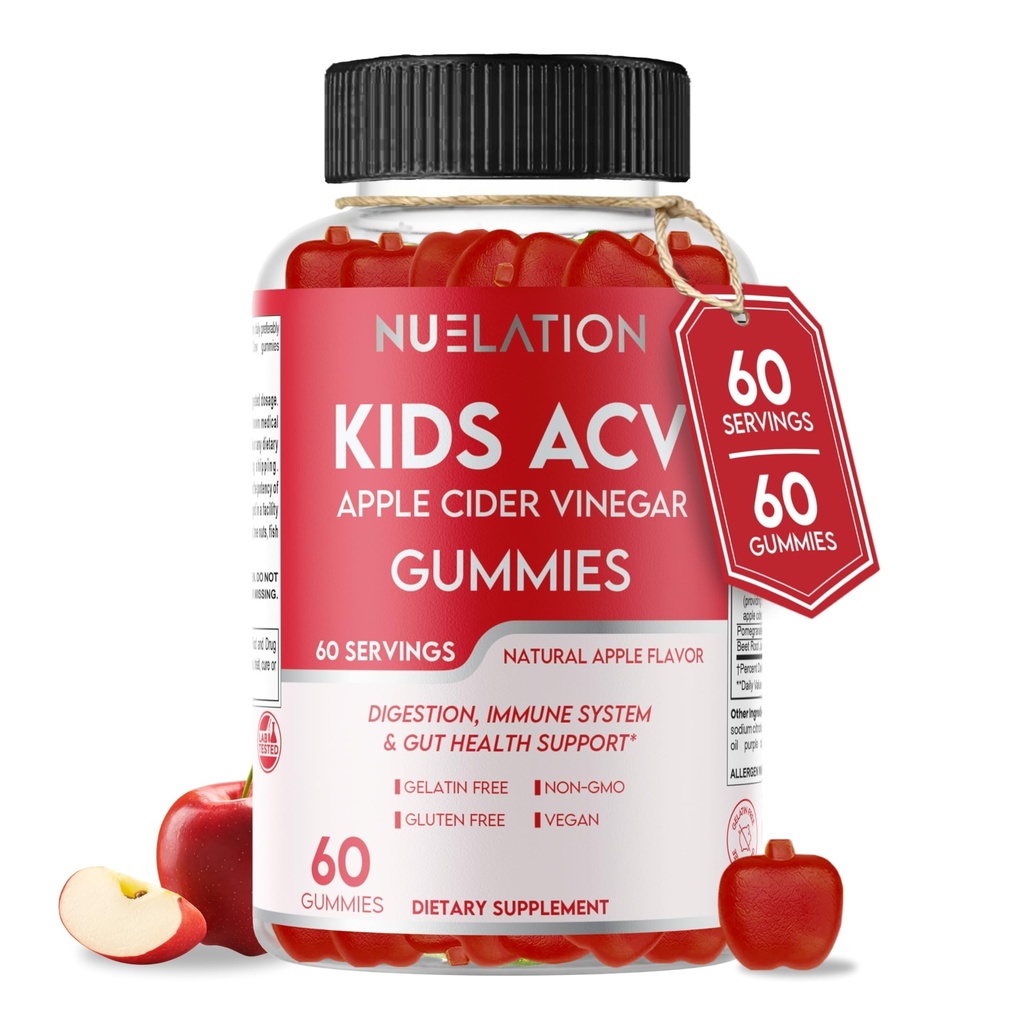 Apple Cider Vinegar Gummies untuk Anak-anak, 60 Pelayan. Gluten Free, Vegan dan Gelatin Free ACV Gummies