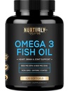 Omega 3 Fish Oil 2000mg, Non-GMO, EPA dan 600mg DHA - Entertaic Coated and Burpless - Suftgels Brain, Heart - Burpless, Non-GMO, 3rd Party Lab Test dan NSF Ceratifikasi - 120 Softgels