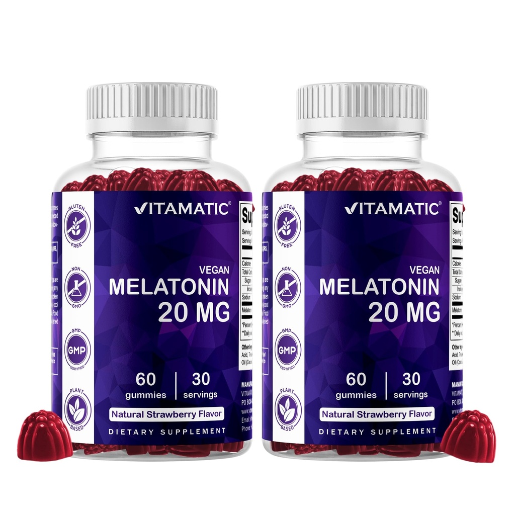 Vitamatic Melonatin 20mg Gummies untuk Dewasa, 30 Hamba - 60 Count - Non-Habit Forming Supplemen (Paket 2)