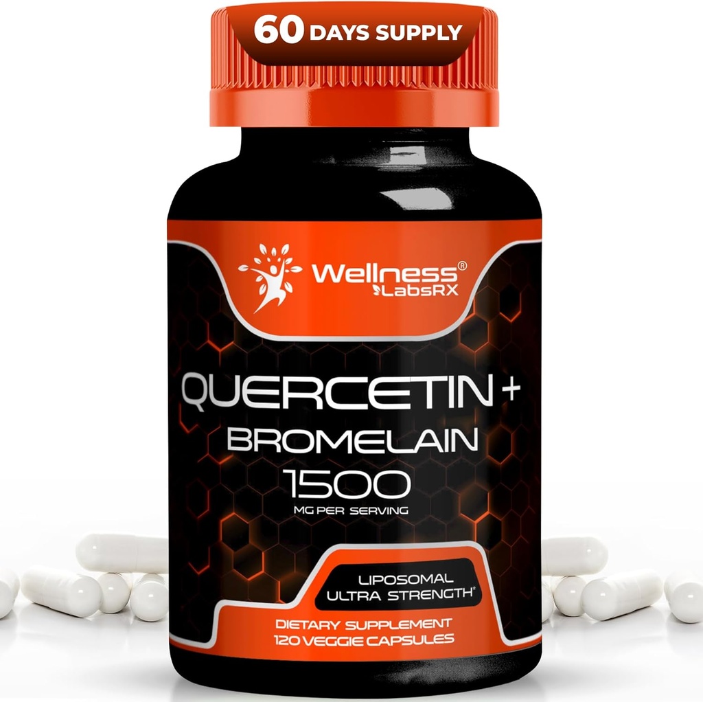 Quercetin dengan Tambahan Bromelain - 1500mg - Dukungan Imune dan Katup Kesehatan Jantung untuk Pria dan Wanita, Suplemen Quercetin Membantu Sistem Repiratory Gabungan & Kesehatan - 120 Cacah